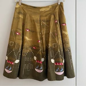 Whimsical Anthropologie Maeve Satin Print Skirt Size 8